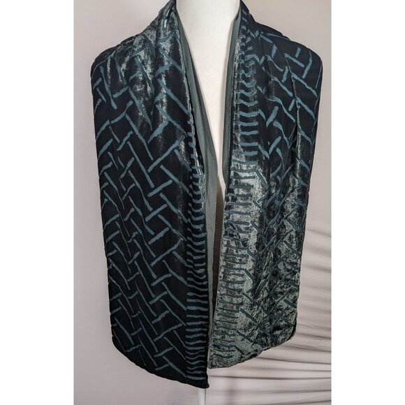 Vintage Dark Blue Criss Cross Geometric Velvet Burnout Scarf - Picture 5 of 7